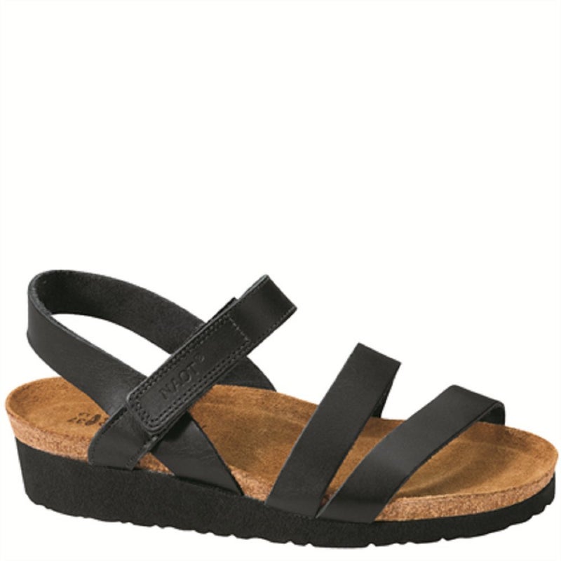 Naot Kayla Womenâ€™s Sandals - Supportive 3-Strap Design with Backstrap, Cork & Latex Footbed - Arch Support - Travel-Friendly Comfortable Walking Sandals for All-Day Wear Black Matte Leather 6-6.5 W US